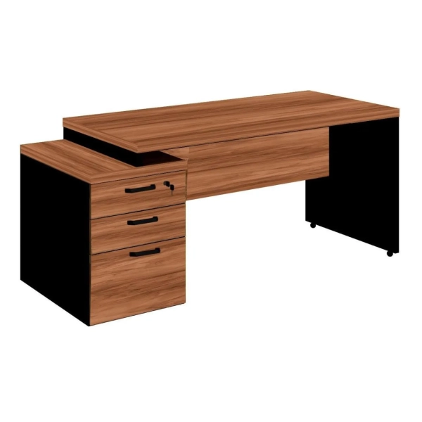 Mesa Pedestal Reta (03 Gavetas) - 1,92X0,70m - Malga/Preto