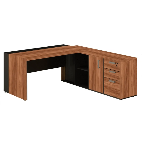 Mesa Presidente com Armário Pedestal - 1,82x1,80m - Malga/Preto
