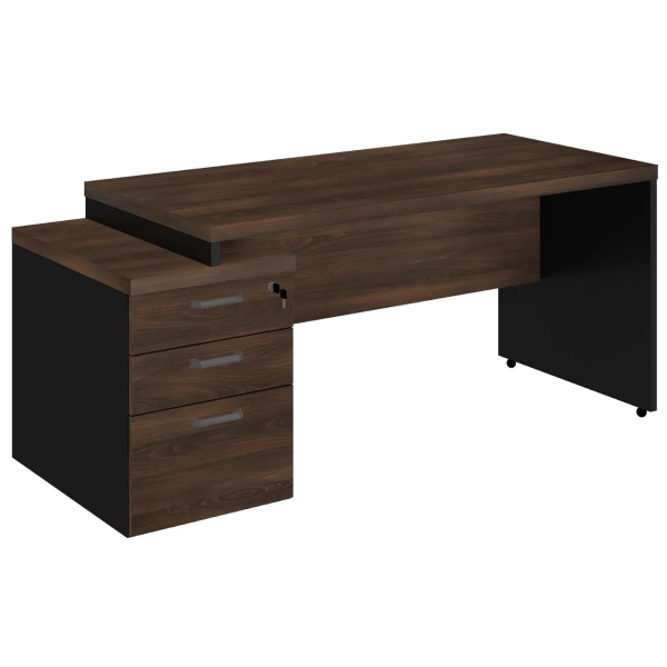 Mesa Pedestal Reta (03 Gavetas) - 1,92X0,70m - Marsala/Preto